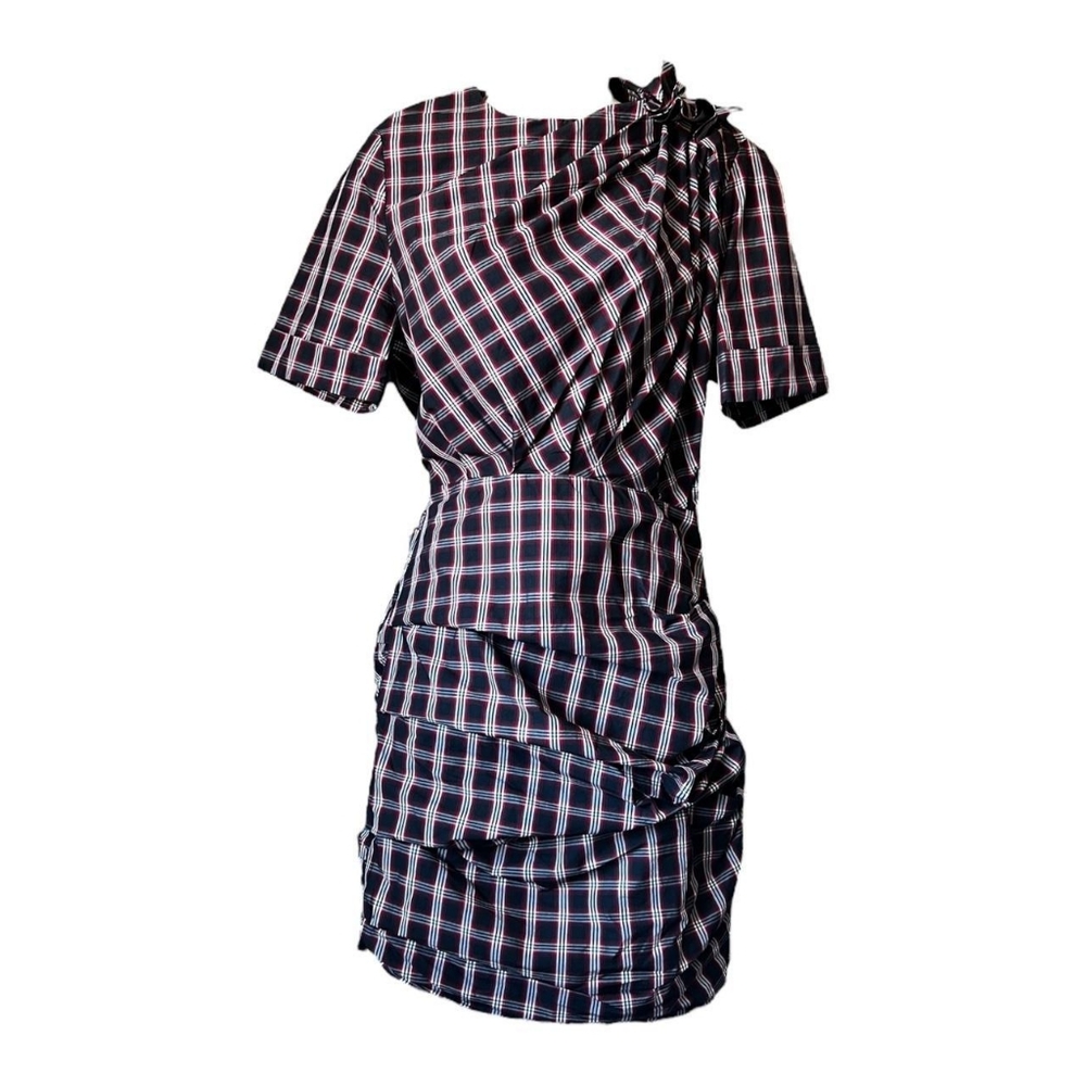 Isabel Marant Etoile Oria Tartan Plaid Print Dress with Ruching